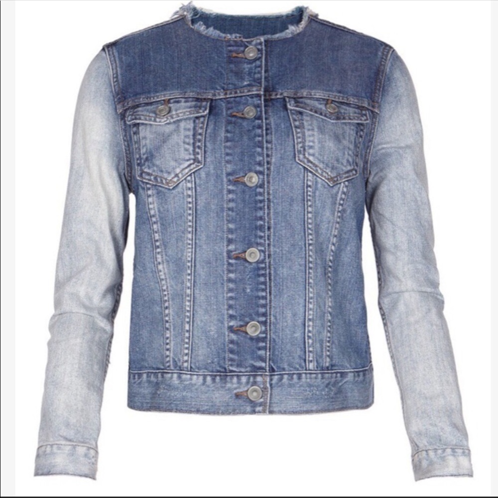 All Saints Aya Two-Tone Collarless Denim Jacket 2